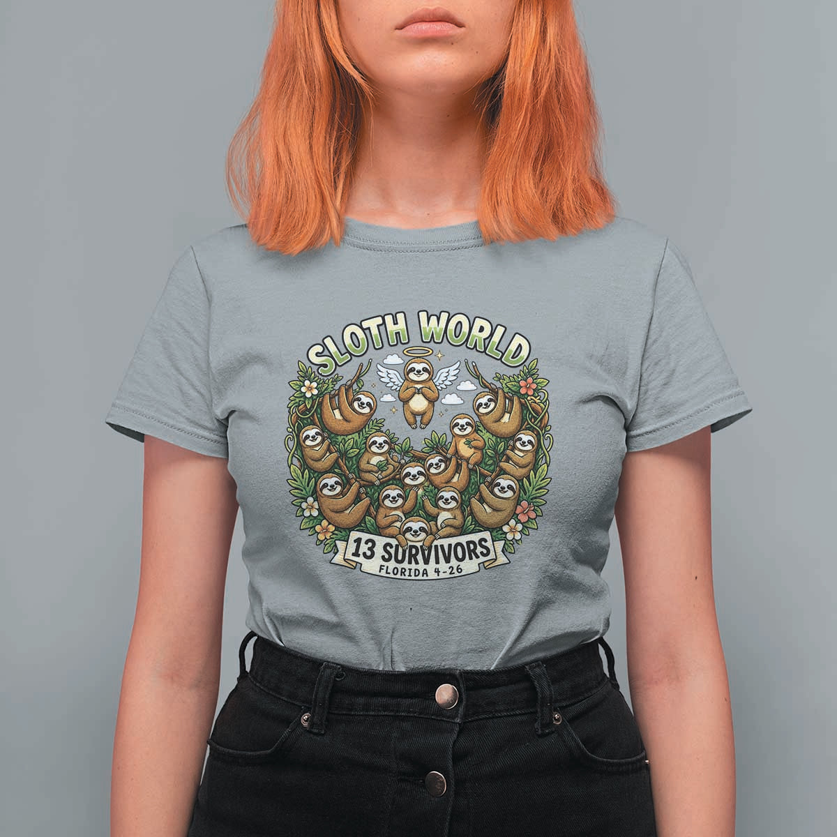 Sloth World 13 Survivors Animal Rescue T Shirt For Women Memorial Tribute and Florida Wildlife Protection