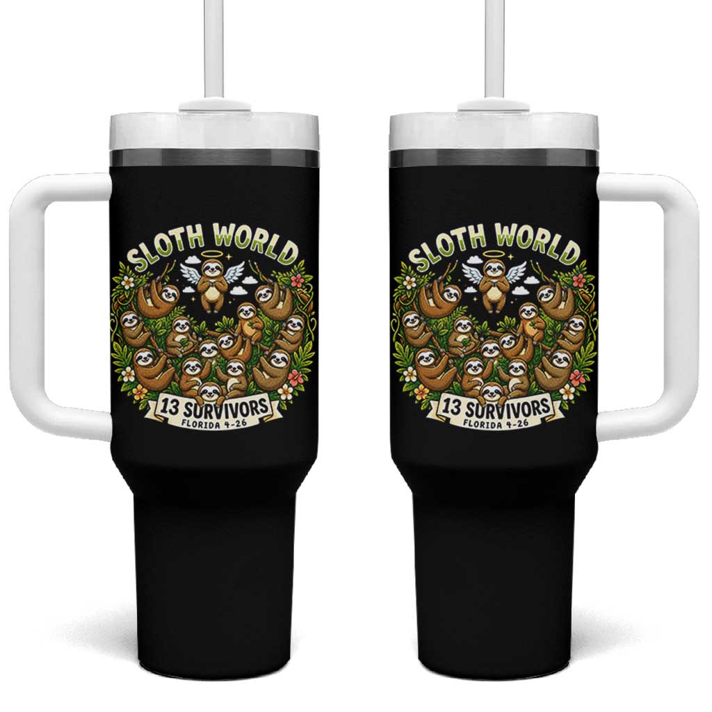 Sloth World 13 Survivors Animal Rescue Tumbler With Handle Memorial Tribute and Florida Wildlife Protection