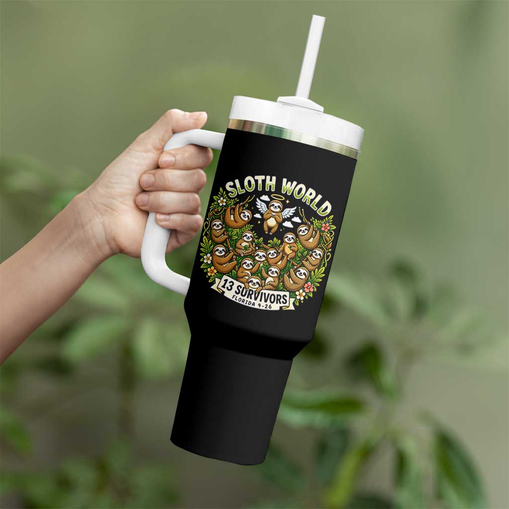 Sloth World 13 Survivors Animal Rescue Tumbler With Handle Memorial Tribute and Florida Wildlife Protection