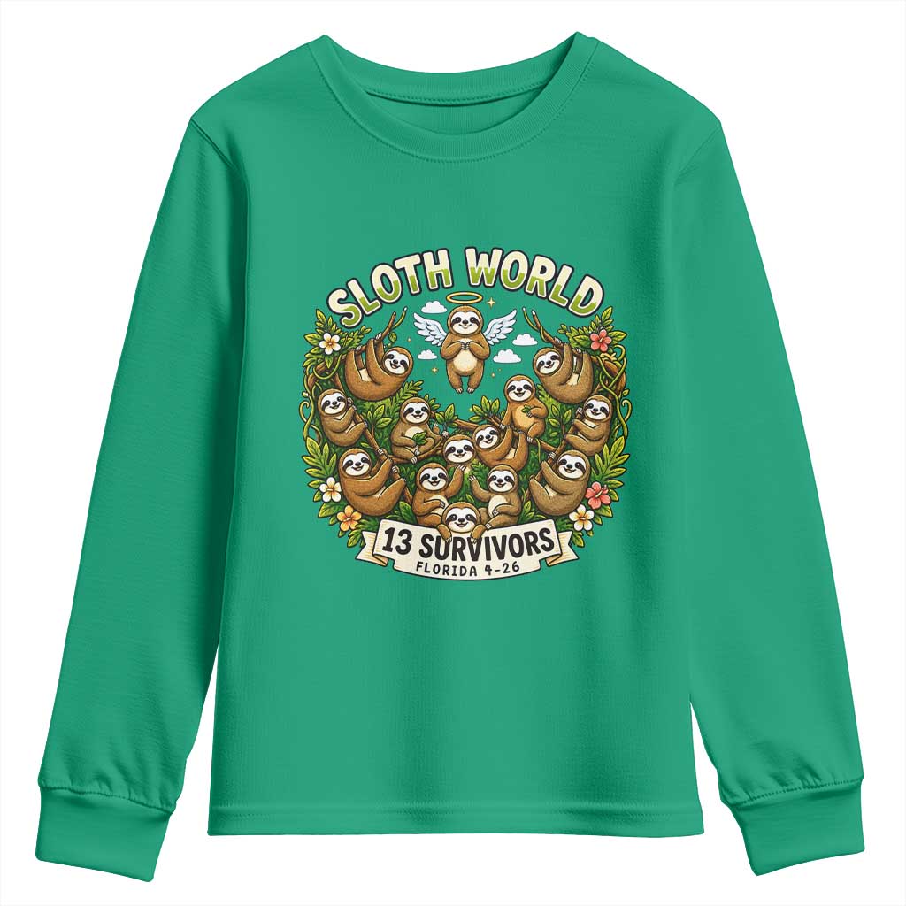Sloth World 13 Survivors Animal Rescue Youth Sweatshirt Memorial Tribute and Florida Wildlife Protection