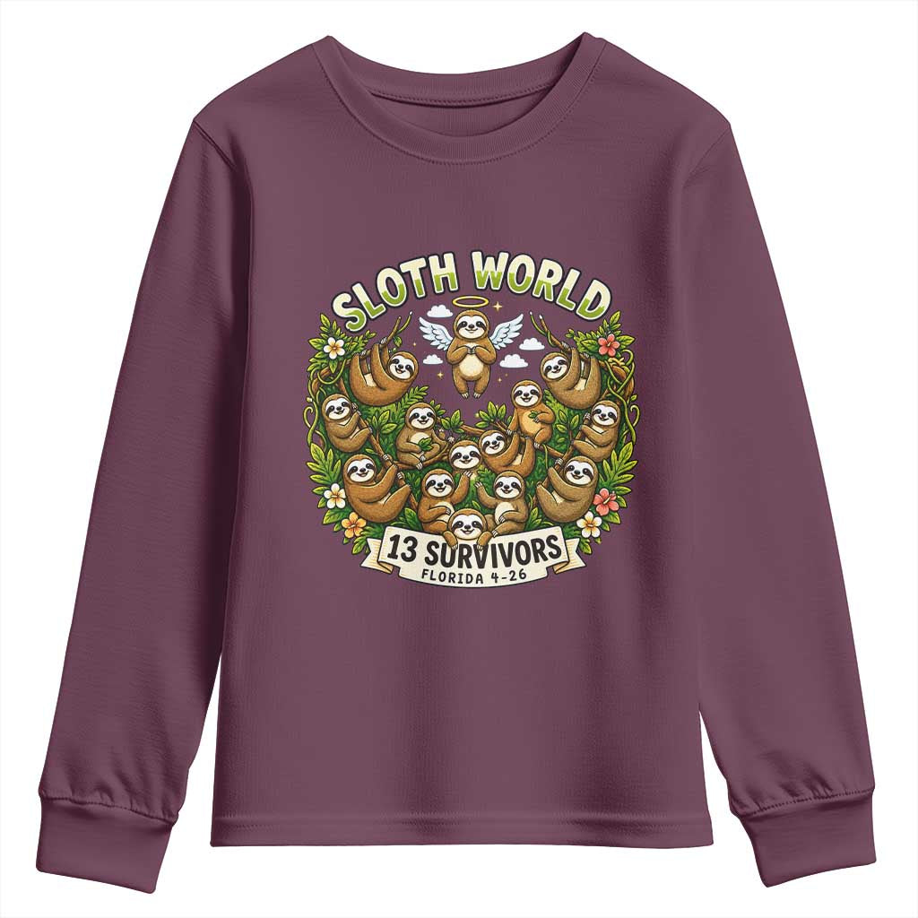 Sloth World 13 Survivors Animal Rescue Youth Sweatshirt Memorial Tribute and Florida Wildlife Protection