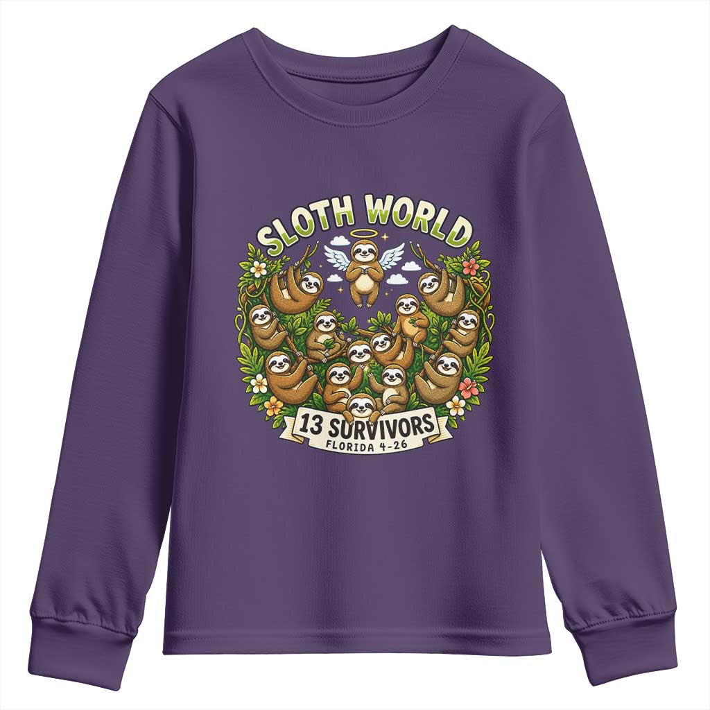 Sloth World 13 Survivors Animal Rescue Youth Sweatshirt Memorial Tribute and Florida Wildlife Protection