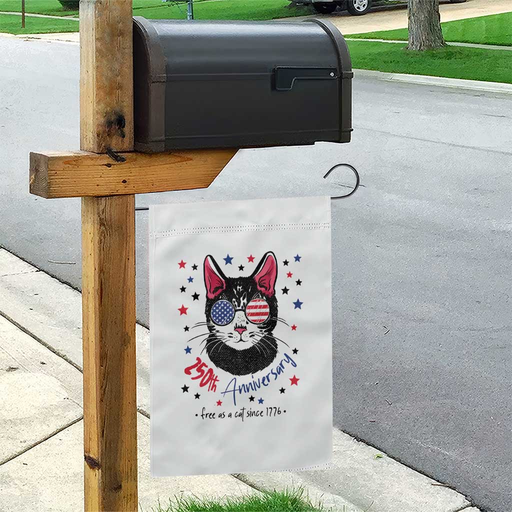 Free As A Cat Since 1776 Funny Patriotic Garden Flag Cool American Flag Sunglasses Cat 250th Anniversary Semiquincentennial