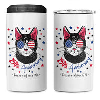Free As A Cat Since 1776 Funny Patriotic 4 in 1 Can Cooler Tumbler Cool American Flag Sunglasses Cat 250th Anniversary Semiquincentennial
