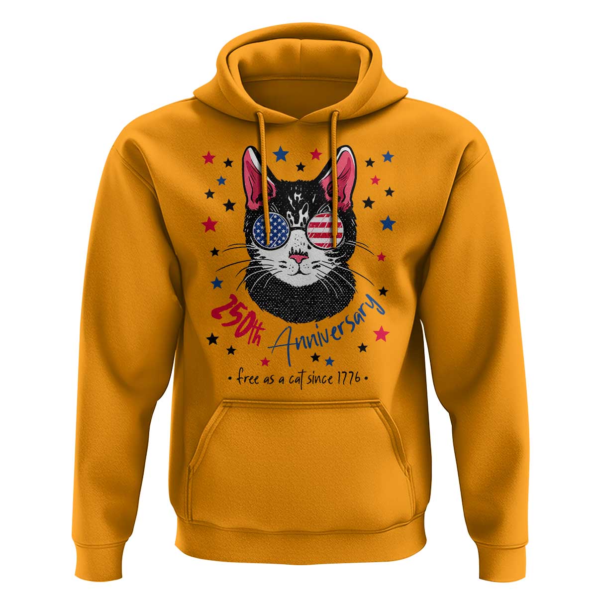 Free As A Cat Since 1776 Funny Patriotic Hoodie Cool American Flag Sunglasses Cat 250th Anniversary Semiquincentennial