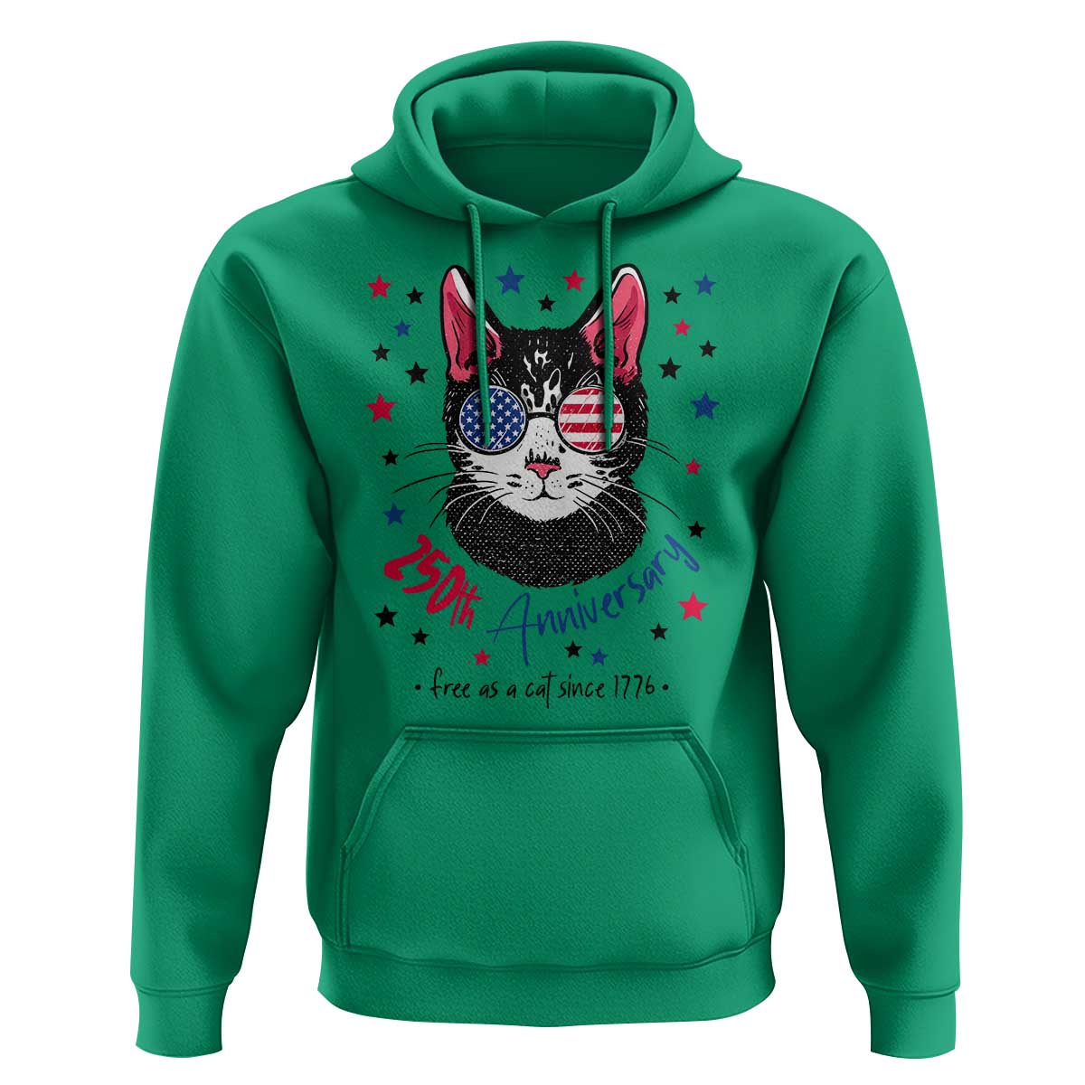 Free As A Cat Since 1776 Funny Patriotic Hoodie Cool American Flag Sunglasses Cat 250th Anniversary Semiquincentennial