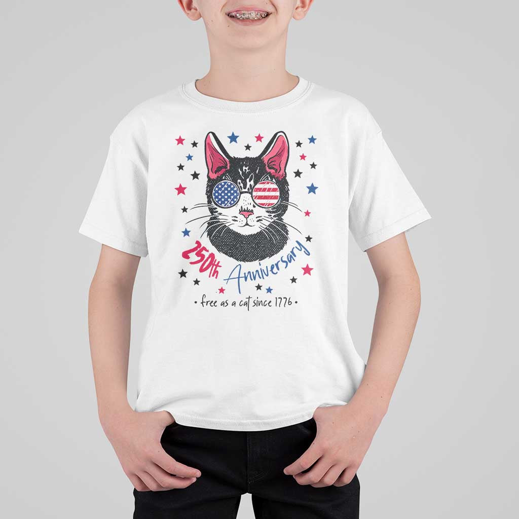Free As A Cat Since 1776 Funny Patriotic T Shirt For Kid Cool American Flag Sunglasses Cat 250th Anniversary Semiquincentennial