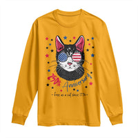 Free As A Cat Since 1776 Funny Patriotic Long Sleeve Shirt Cool American Flag Sunglasses Cat 250th Anniversary Semiquincentennial