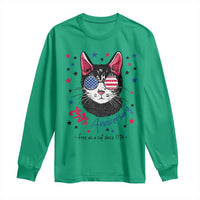 Free As A Cat Since 1776 Funny Patriotic Long Sleeve Shirt Cool American Flag Sunglasses Cat 250th Anniversary Semiquincentennial
