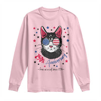 Free As A Cat Since 1776 Funny Patriotic Long Sleeve Shirt Cool American Flag Sunglasses Cat 250th Anniversary Semiquincentennial