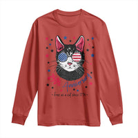 Free As A Cat Since 1776 Funny Patriotic Long Sleeve Shirt Cool American Flag Sunglasses Cat 250th Anniversary Semiquincentennial