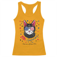 Free As A Cat Since 1776 Funny Patriotic Racerback Tank Top Cool American Flag Sunglasses Cat 250th Anniversary Semiquincentennial