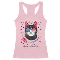 Free As A Cat Since 1776 Funny Patriotic Racerback Tank Top Cool American Flag Sunglasses Cat 250th Anniversary Semiquincentennial