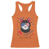 Free As A Cat Since 1776 Funny Patriotic Racerback Tank Top Cool American Flag Sunglasses Cat 250th Anniversary Semiquincentennial