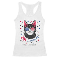 Free As A Cat Since 1776 Funny Patriotic Racerback Tank Top Cool American Flag Sunglasses Cat 250th Anniversary Semiquincentennial