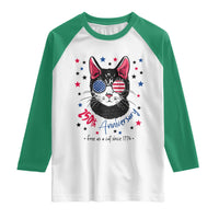 Free As A Cat Since 1776 Funny Patriotic Raglan Shirt Cool American Flag Sunglasses Cat 250th Anniversary Semiquincentennial