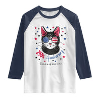 Free As A Cat Since 1776 Funny Patriotic Raglan Shirt Cool American Flag Sunglasses Cat 250th Anniversary Semiquincentennial
