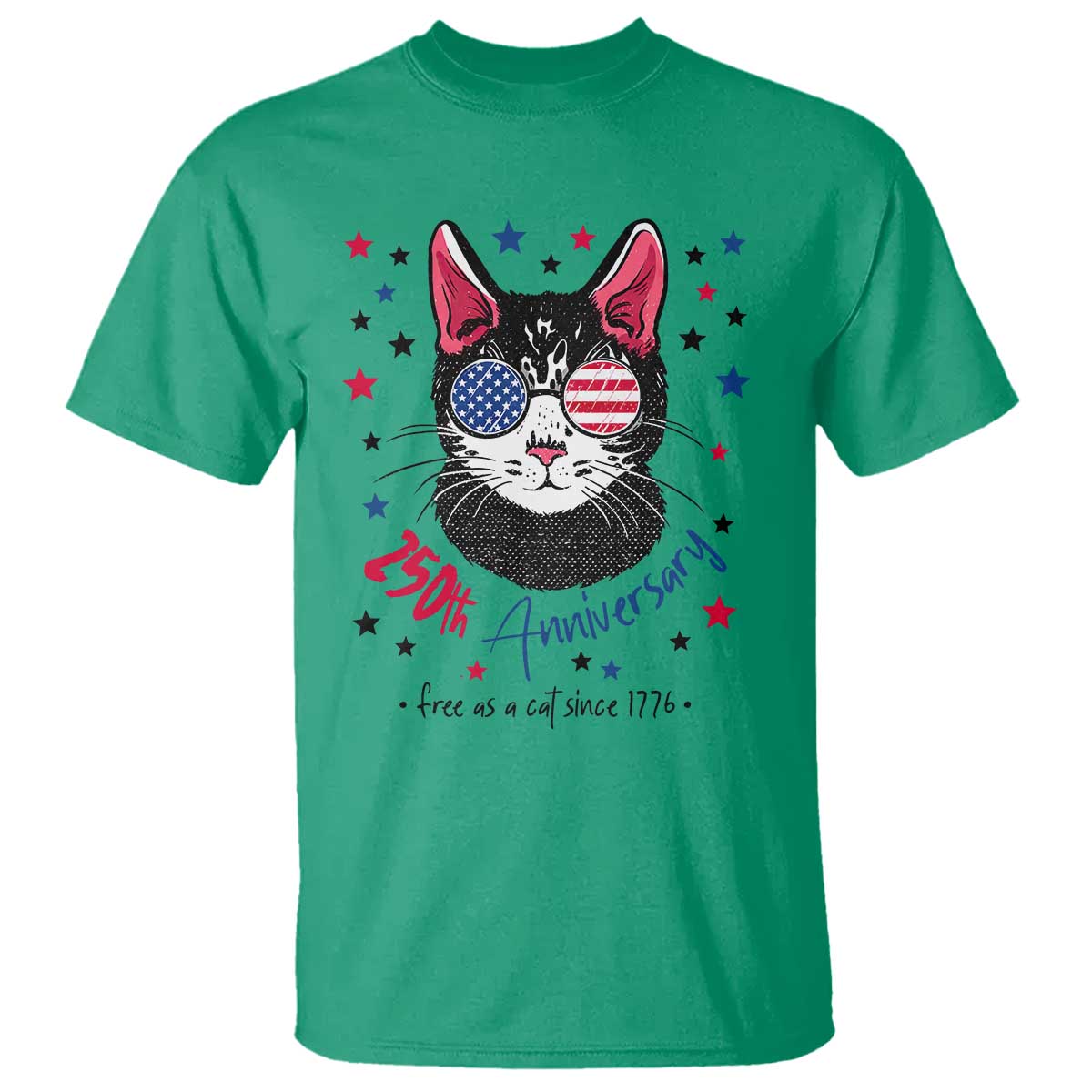 Free As A Cat Since 1776 Funny Patriotic T Shirt Cool American Flag Sunglasses Cat 250th Anniversary Semiquincentennial