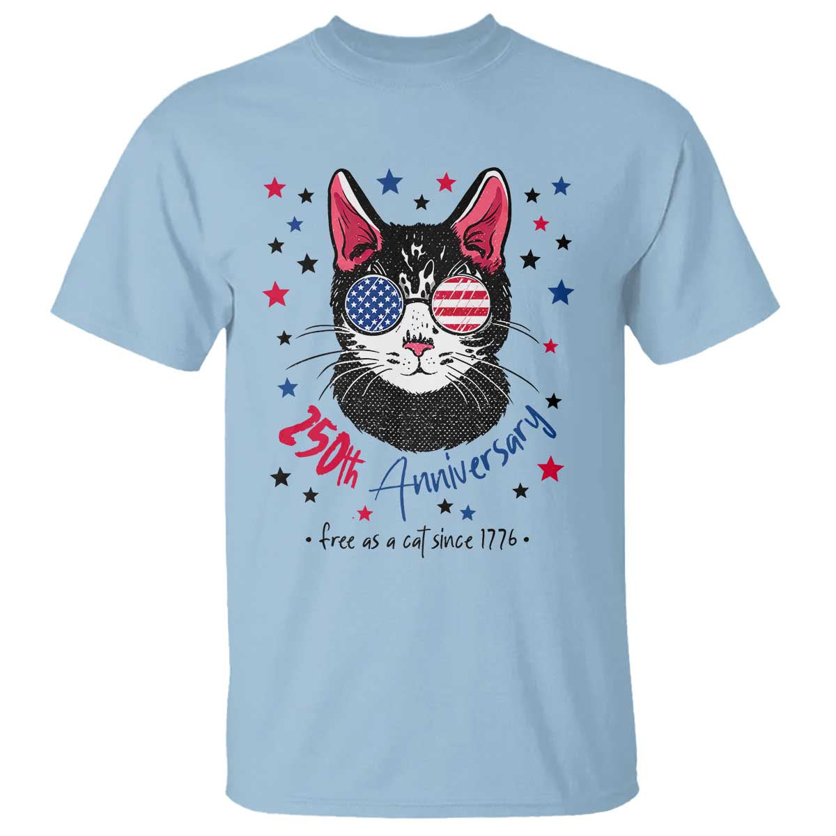 Free As A Cat Since 1776 Funny Patriotic T Shirt Cool American Flag Sunglasses Cat 250th Anniversary Semiquincentennial