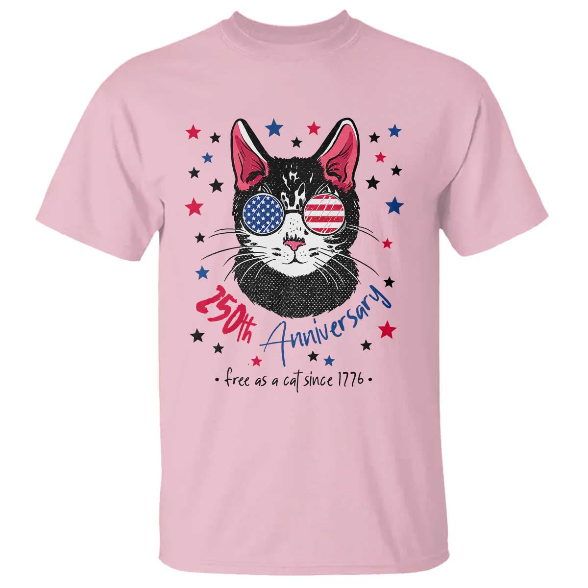 Free As A Cat Since 1776 Funny Patriotic T Shirt Cool American Flag Sunglasses Cat 250th Anniversary Semiquincentennial