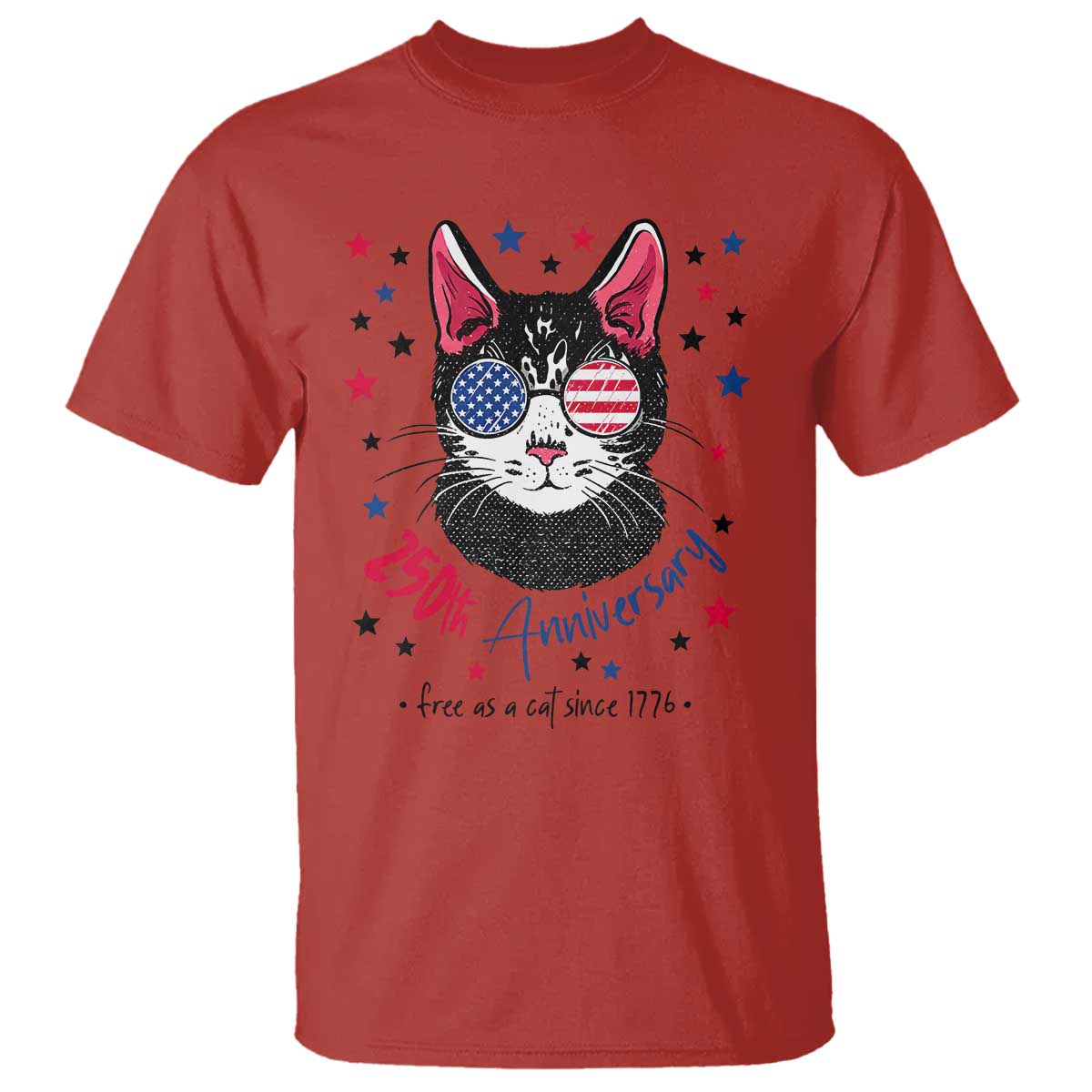 Free As A Cat Since 1776 Funny Patriotic T Shirt Cool American Flag Sunglasses Cat 250th Anniversary Semiquincentennial