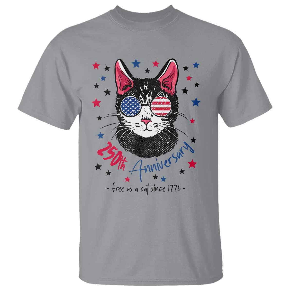 Free As A Cat Since 1776 Funny Patriotic T Shirt Cool American Flag Sunglasses Cat 250th Anniversary Semiquincentennial