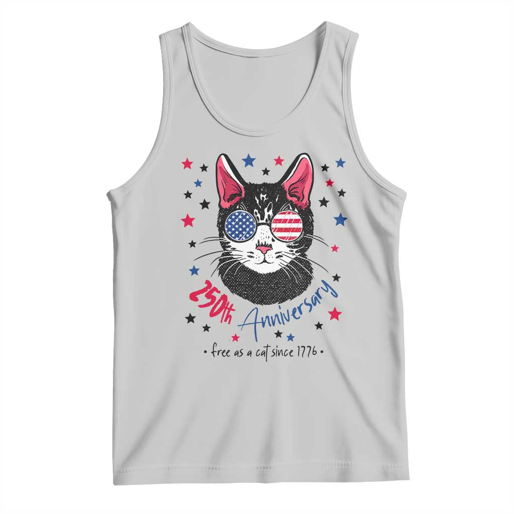 Free As A Cat Since 1776 Funny Patriotic Tank Top Cool American Flag Sunglasses Cat 250th Anniversary Semiquincentennial