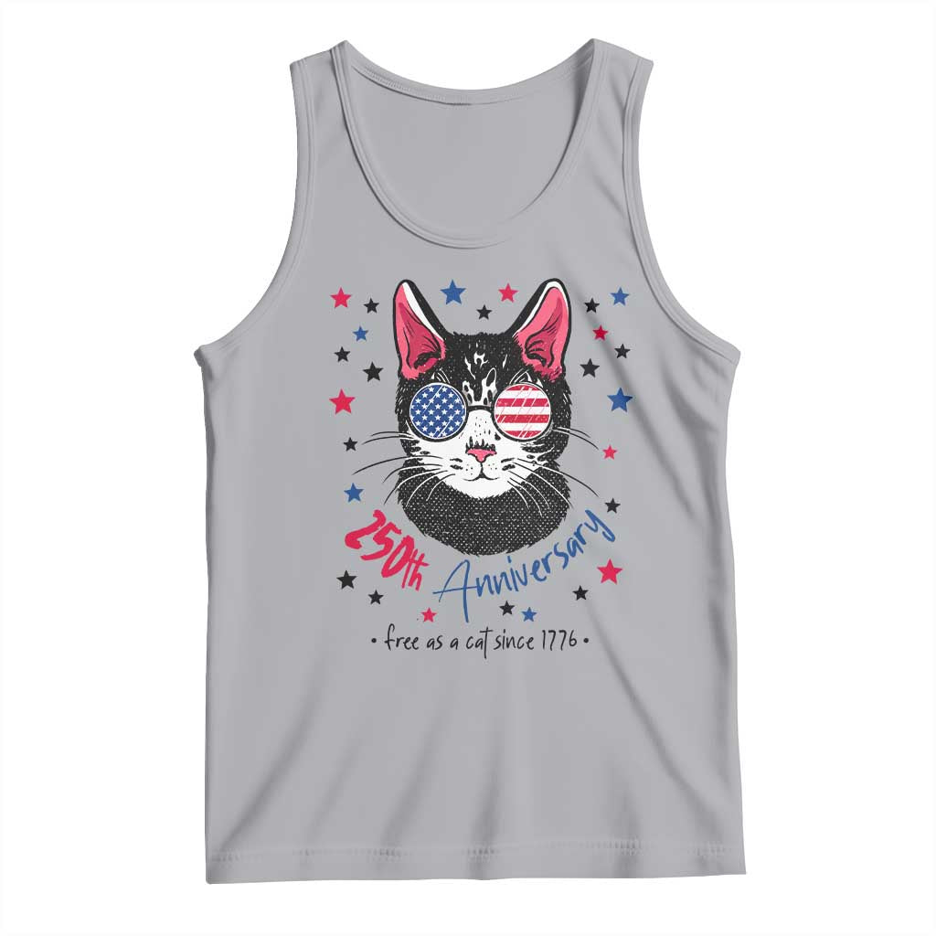 Free As A Cat Since 1776 Funny Patriotic Tank Top Cool American Flag Sunglasses Cat 250th Anniversary Semiquincentennial