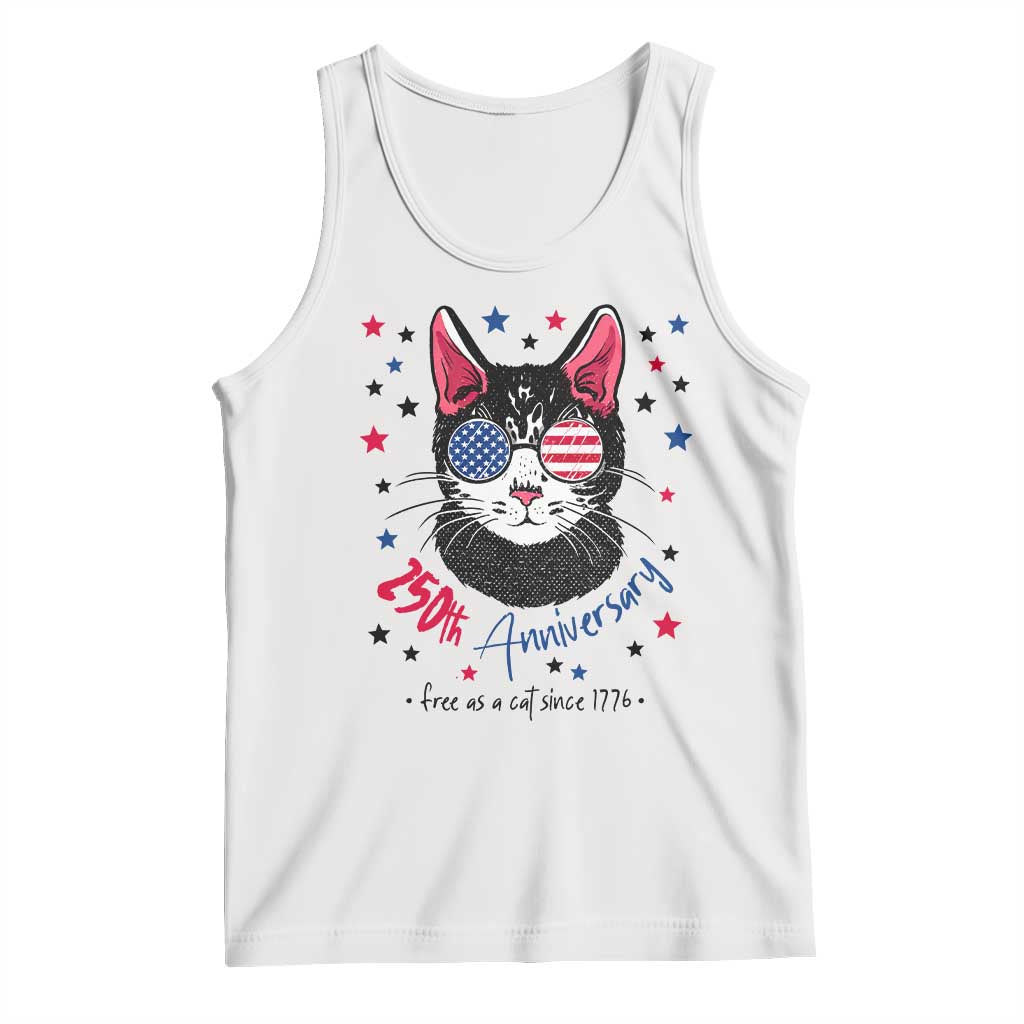 Free As A Cat Since 1776 Funny Patriotic Tank Top Cool American Flag Sunglasses Cat 250th Anniversary Semiquincentennial