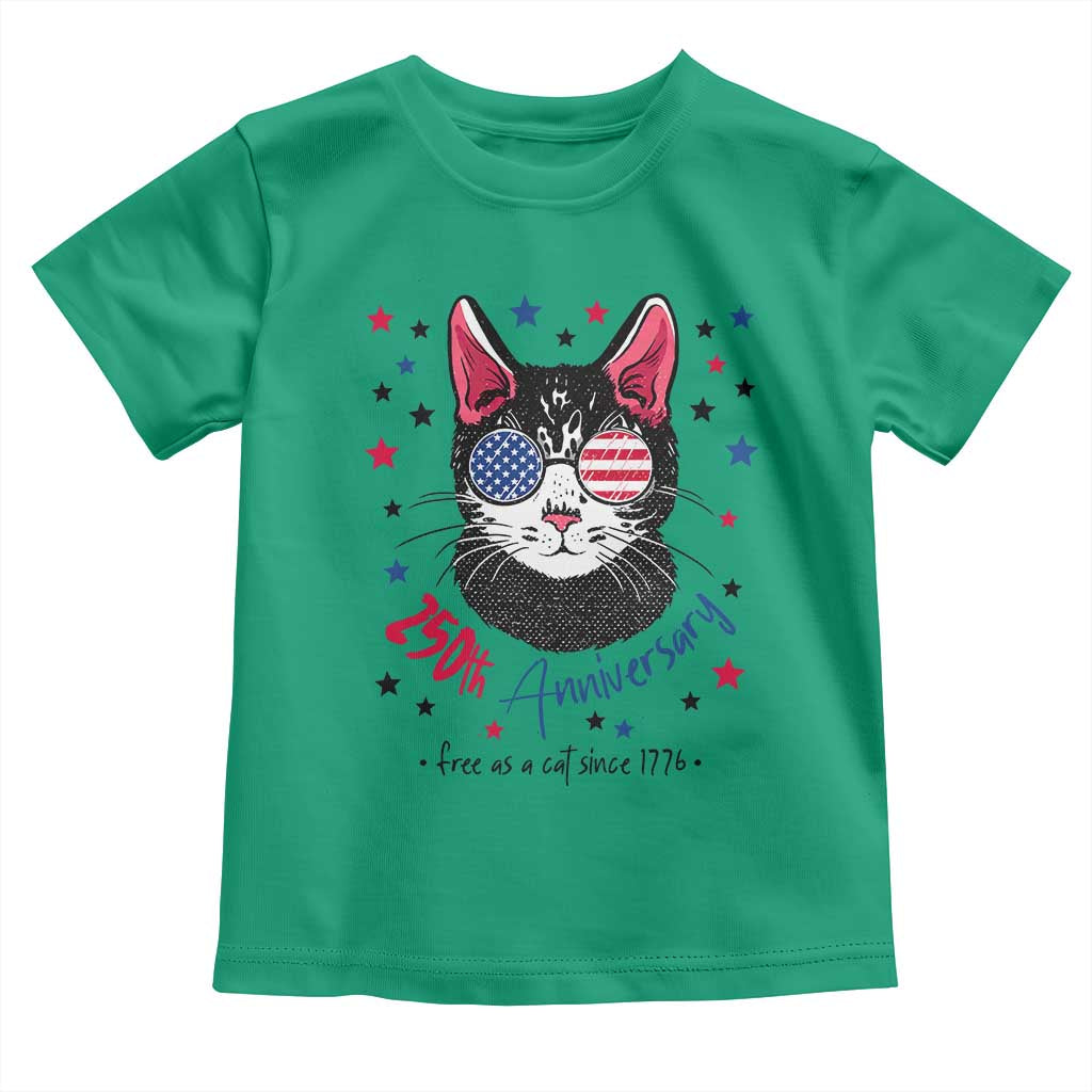 Free As A Cat Since 1776 Funny Patriotic Toddler T Shirt Cool American Flag Sunglasses Cat 250th Anniversary Semiquincentennial