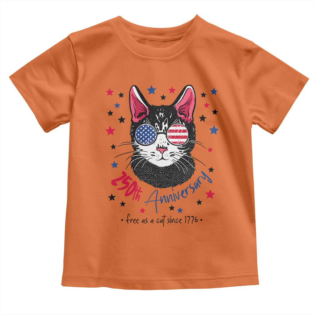 Free As A Cat Since 1776 Funny Patriotic Toddler T Shirt Cool American Flag Sunglasses Cat 250th Anniversary Semiquincentennial