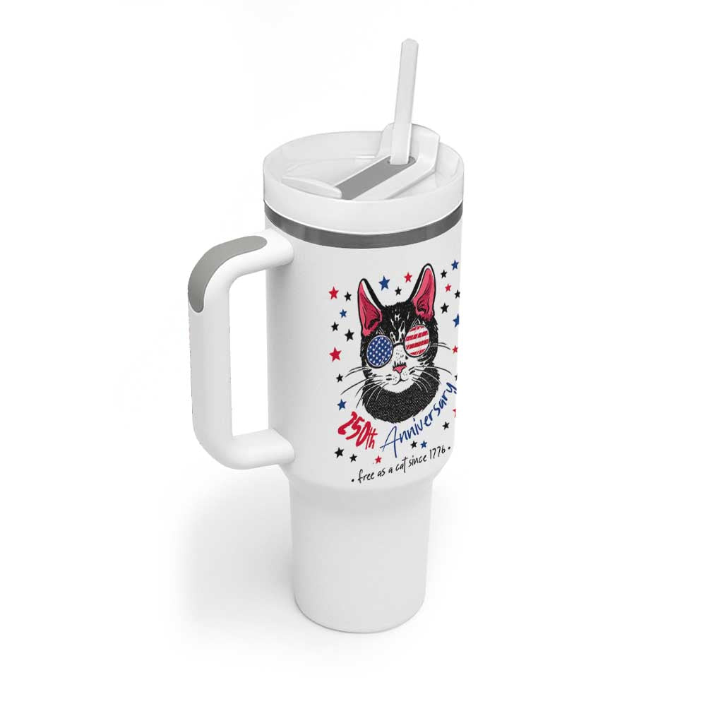 Free As A Cat Since 1776 Funny Patriotic Tumbler With Handle Cool American Flag Sunglasses Cat 250th Anniversary Semiquincentennial