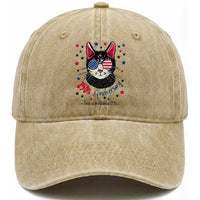 Free As A Cat Since 1776 Funny Patriotic Washed Cotton Baseball Cap Cool American Flag Sunglasses Cat 250th Anniversary Semiquincentennial