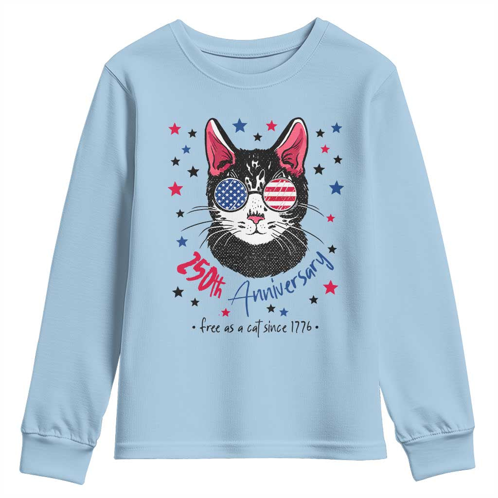 Free As A Cat Since 1776 Funny Patriotic Youth Sweatshirt Cool American Flag Sunglasses Cat 250th Anniversary Semiquincentennial