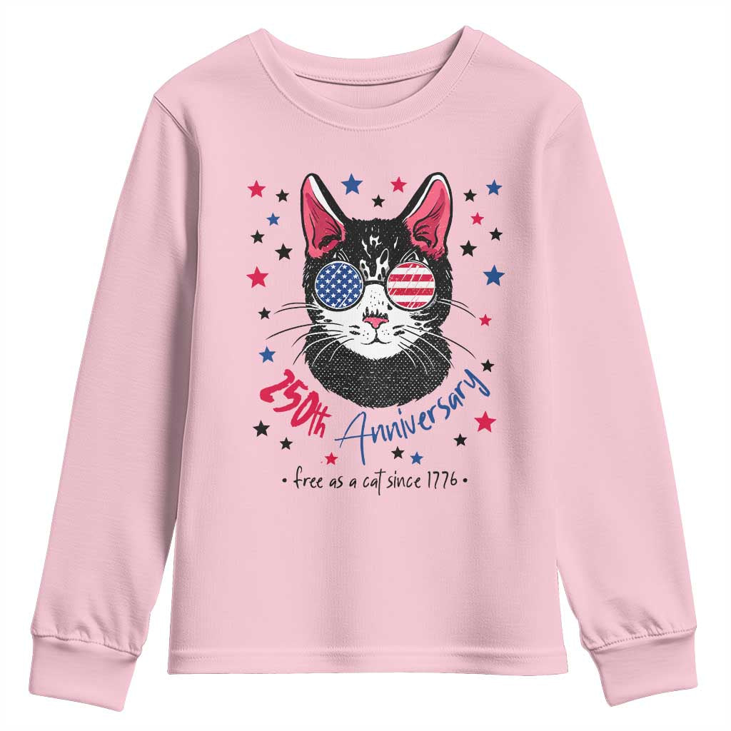 Free As A Cat Since 1776 Funny Patriotic Youth Sweatshirt Cool American Flag Sunglasses Cat 250th Anniversary Semiquincentennial