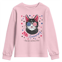 Free As A Cat Since 1776 Funny Patriotic Youth Sweatshirt Cool American Flag Sunglasses Cat 250th Anniversary Semiquincentennial