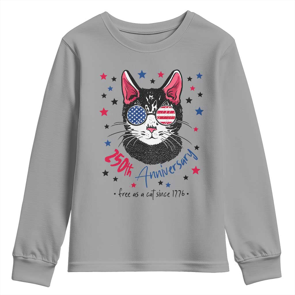 Free As A Cat Since 1776 Funny Patriotic Youth Sweatshirt Cool American Flag Sunglasses Cat 250th Anniversary Semiquincentennial