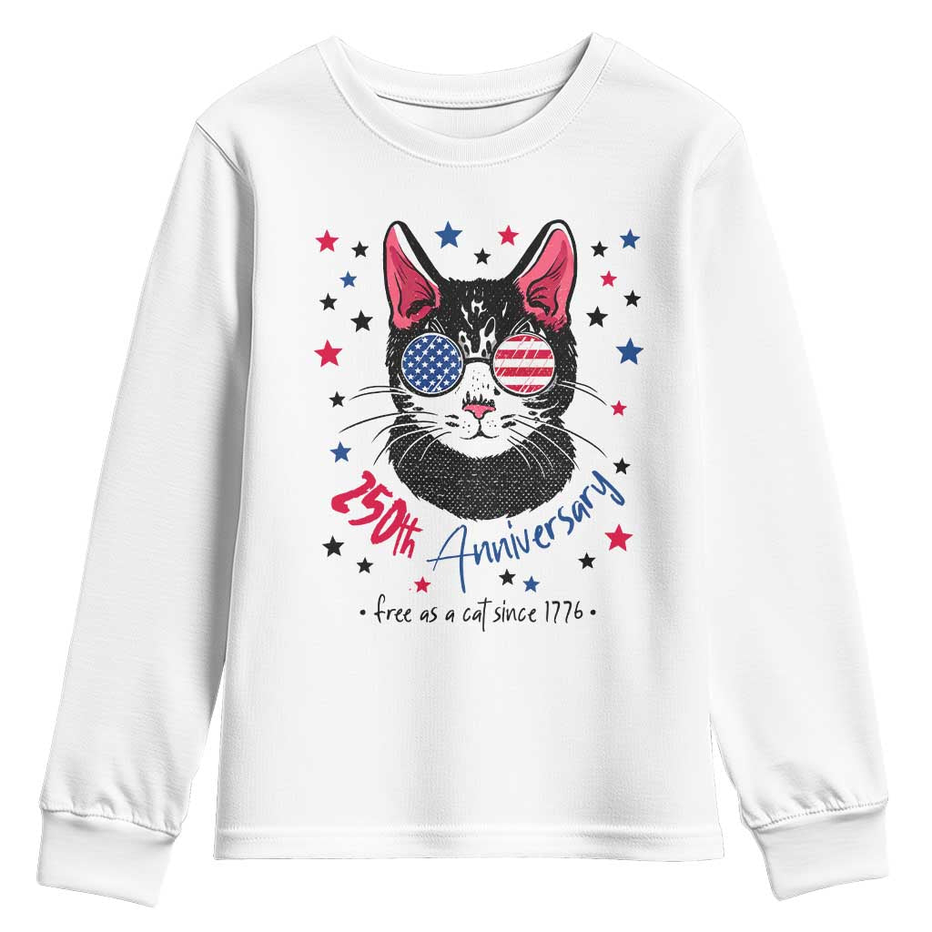 Free As A Cat Since 1776 Funny Patriotic Youth Sweatshirt Cool American Flag Sunglasses Cat 250th Anniversary Semiquincentennial