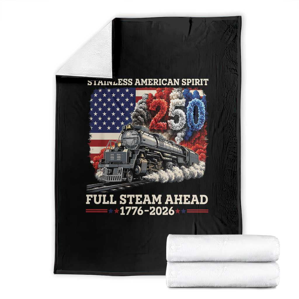 Stainless American Spirit Full Steam Ahead Throw Blanket 250 Years Freedom Semiquincentennial Steam Locomotive