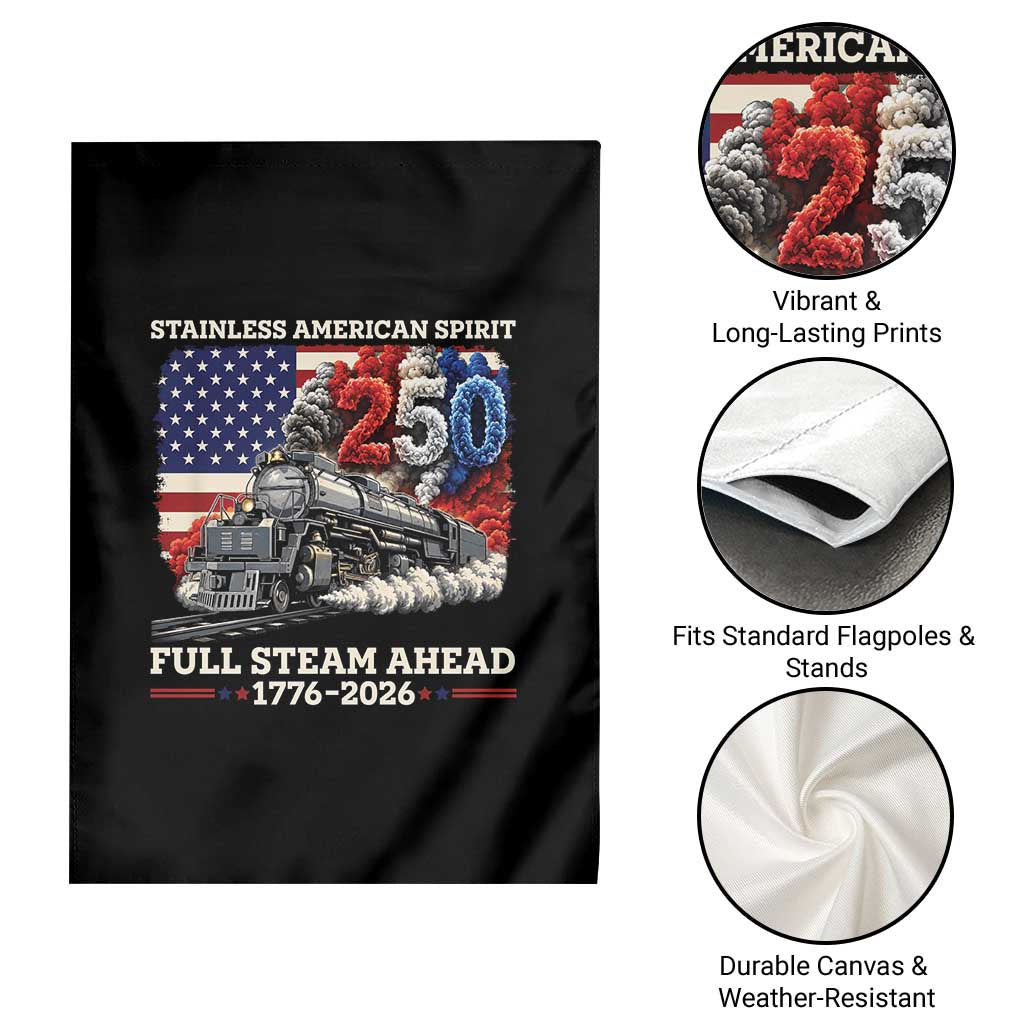 Stainless American Spirit Full Steam Ahead Garden Flag 250 Years Freedom Semiquincentennial Steam Locomotive