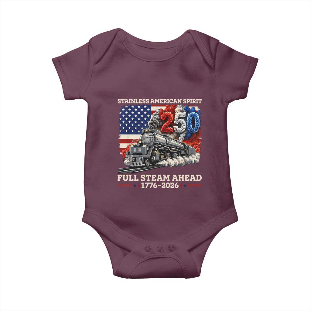 Stainless American Spirit Full Steam Ahead Baby Onesie 250 Years Freedom Semiquincentennial Steam Locomotive