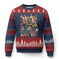 Y'all Were Feral But I Low Key Love You Retro Raccoon Ugly Christmas Sweater Funny Teacher End of School Year