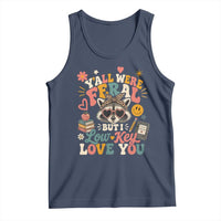 Y'all Were Feral But I Low Key Love You Retro Raccoon Tank Top Funny Teacher End of School Year