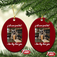Funny Classroom Raccoon Iced Coffee Teacher Ceramic Ornament Y'all Were Feral But I Low Key Love You