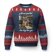 Funny Classroom Raccoon Iced Coffee Teacher Ugly Christmas Sweater Y'all Were Feral But I Low Key Love You