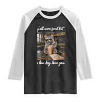 Funny Classroom Raccoon Iced Coffee Teacher Raglan Shirt Y'all Were Feral But I Low Key Love You