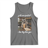 Funny Classroom Raccoon Iced Coffee Teacher Tank Top Y'all Were Feral But I Low Key Love You