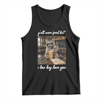 Funny Classroom Raccoon Iced Coffee Teacher Tank Top Y'all Were Feral But I Low Key Love You