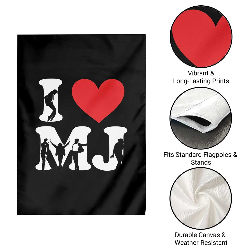 I Heart MJ Dance Silhouette Tribute Garden Flag Iconic Pop Culture Famous Dance Poses for Music Legend Fans