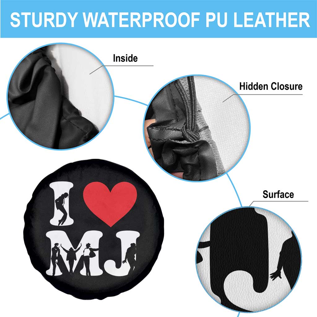 I Heart MJ Dance Silhouette Tribute Spare Tire Cover Iconic Pop Culture Famous Dance Poses for Music Legend Fans